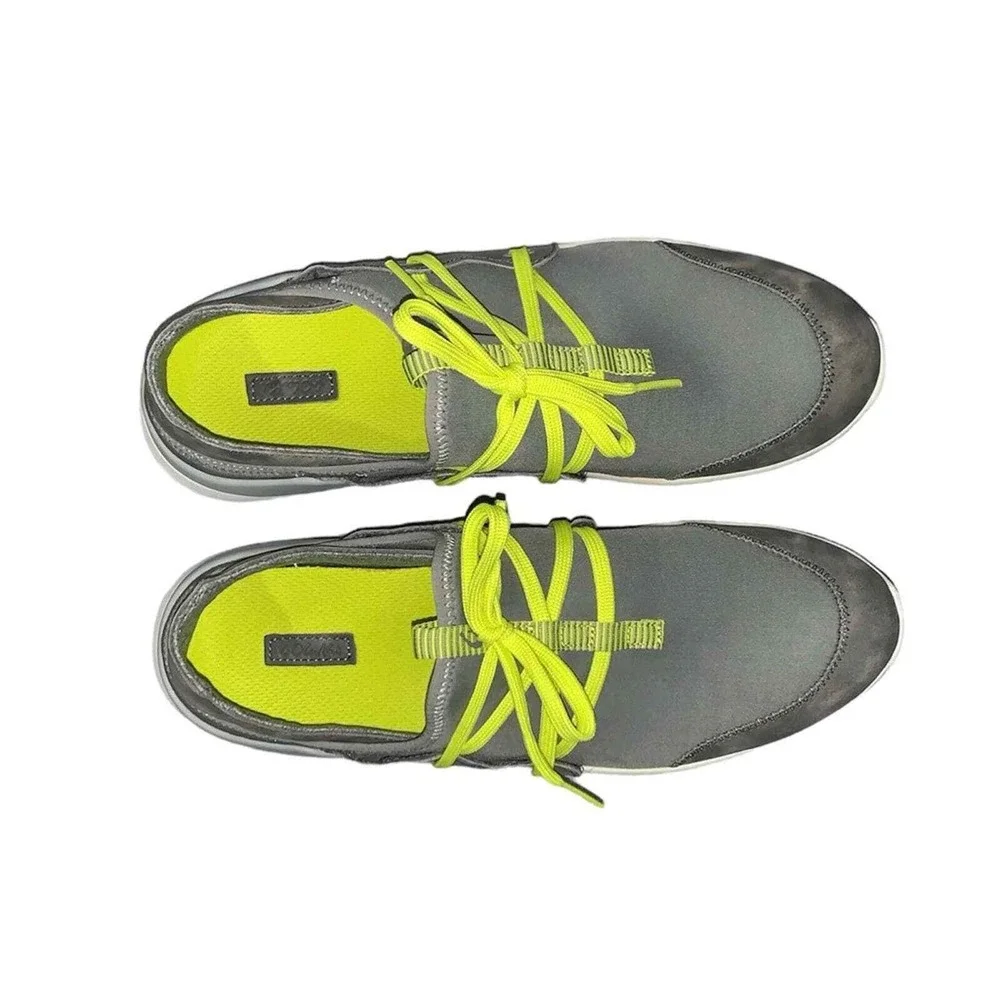 OluKai Miki Li Sneakers Womens 10 Gray Neon Yellow Drop-In Heel 20366-PG26